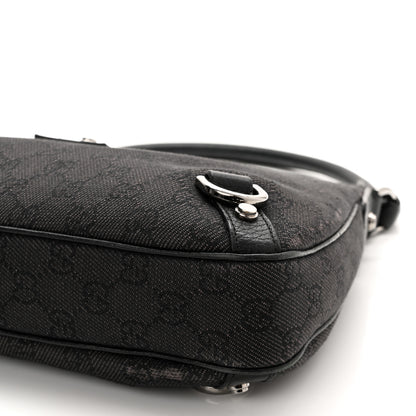 Gucci Denim Monogram Abbey D Ring Hobo Black 9 of 11