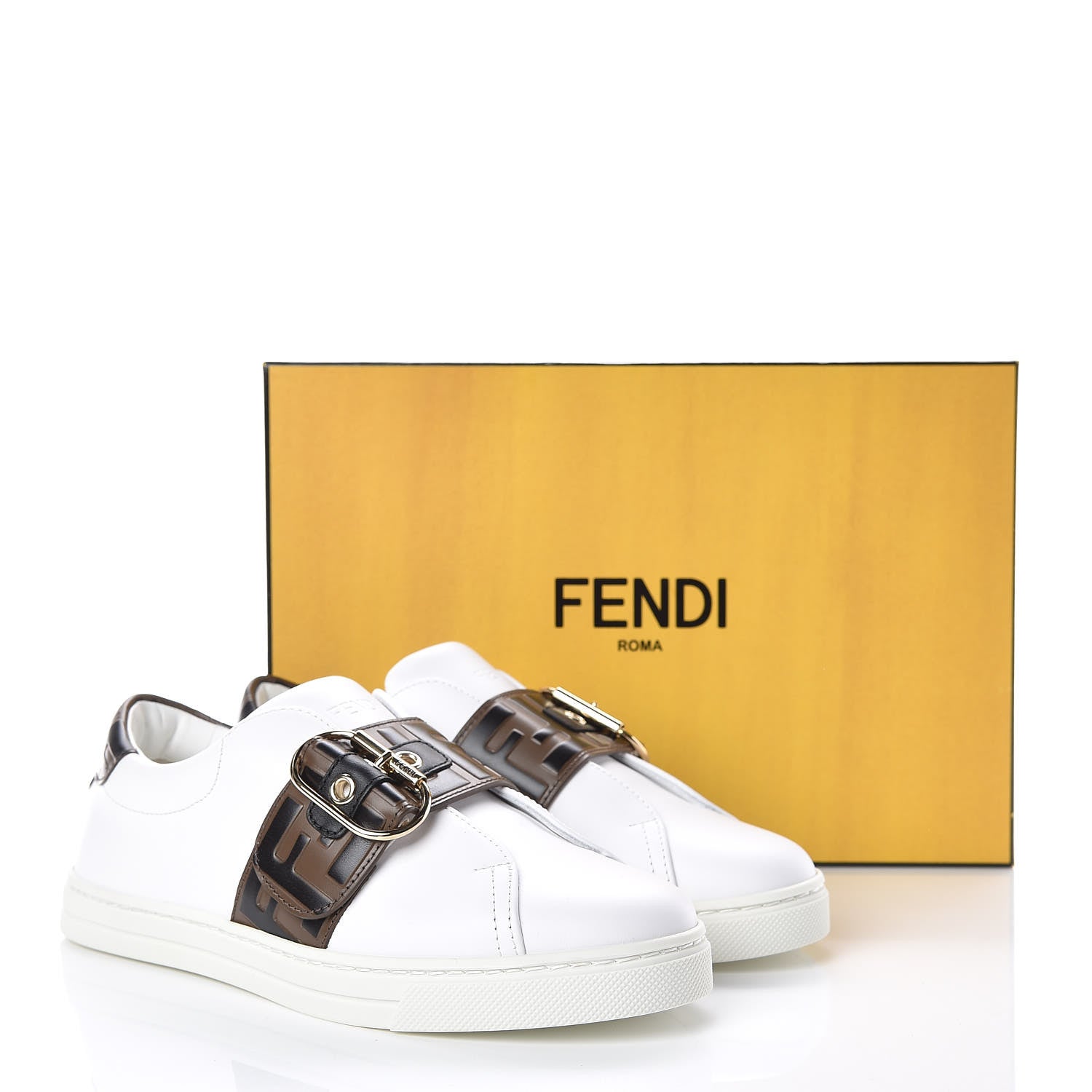Fendi Vitello FF Embossed Womens Slip On Sneakers 36.5 Ultra White Maya Black 9 of 9