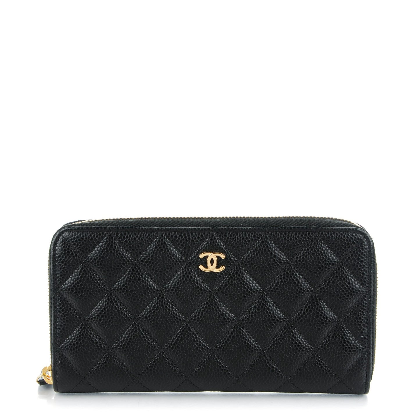 Caviar Quilted Large Gusset Zip Around Wallet Black