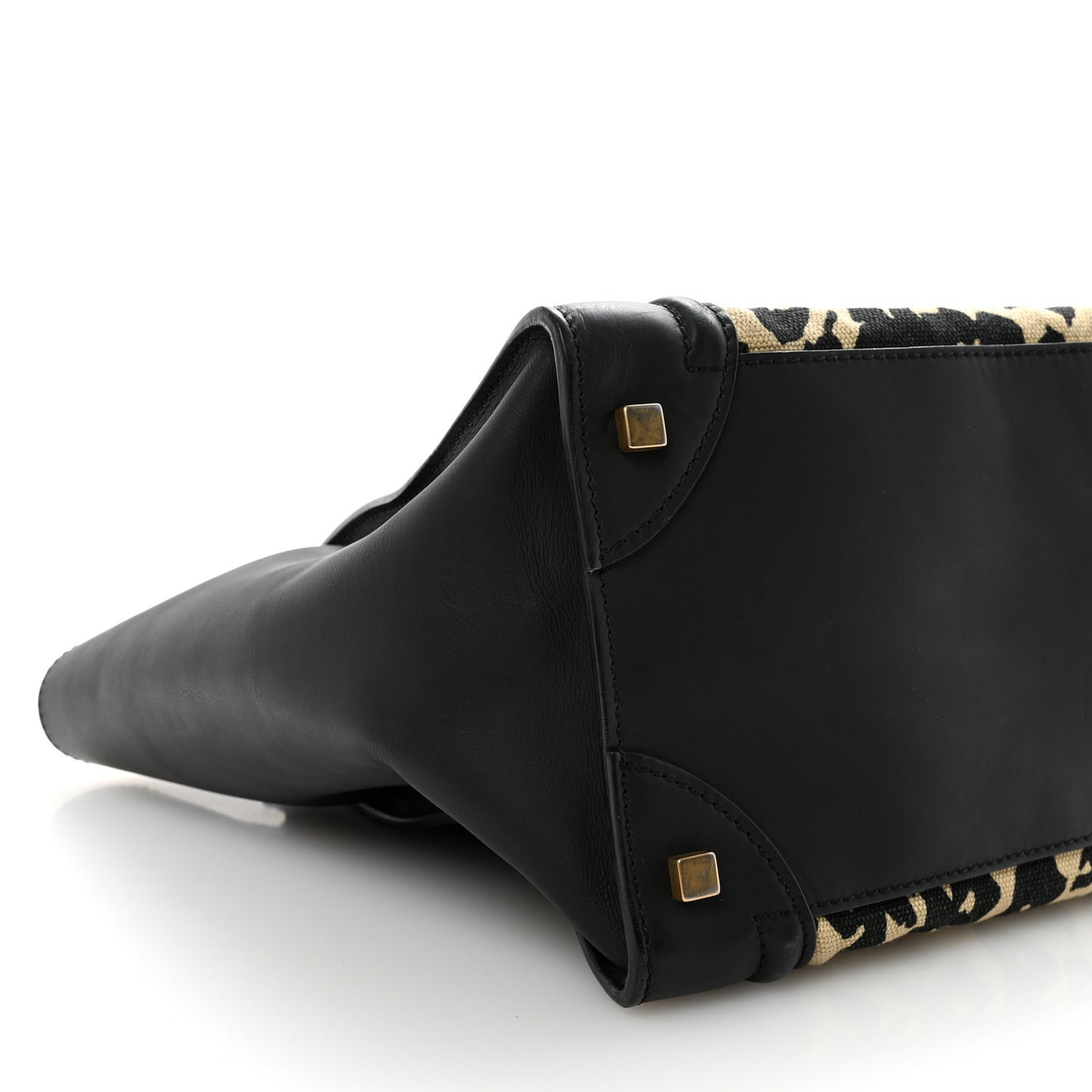 Canvas Smooth Calfskin Leopard Print Mini Luggage Black