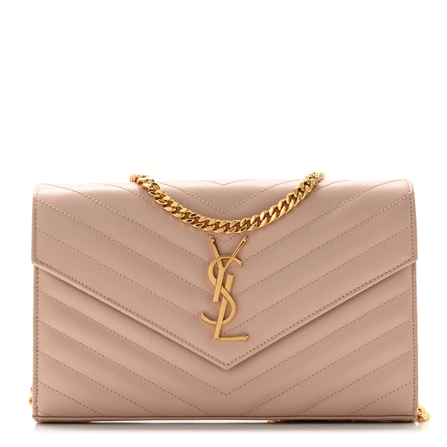 Grain De Poudre Matelasse Chevron Monogram Chain Wallet Pale Pink