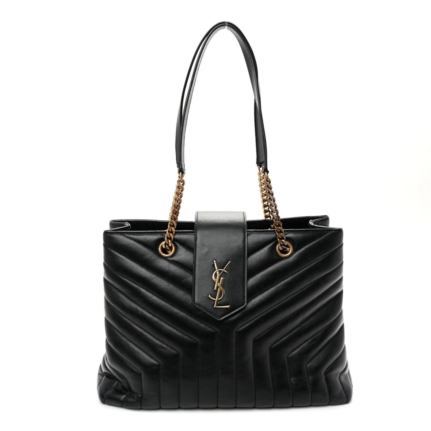 Calfskin Y Quilted Monogram Large Loulou Shopper Black