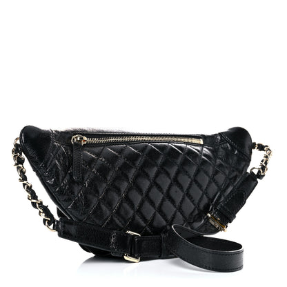Chanel Crumpled Glazed Lambskin Quilted Waist Bag Fanny Pack Black 3 of 17