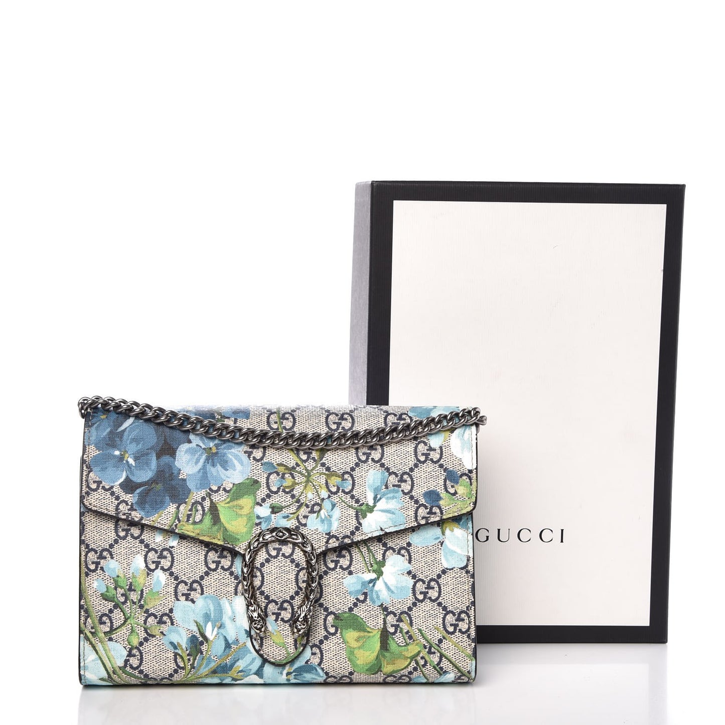 GG Supreme Monogram Blooms Mini Dionysus Chain Wallet Beige Blue Navy Vintage Blue