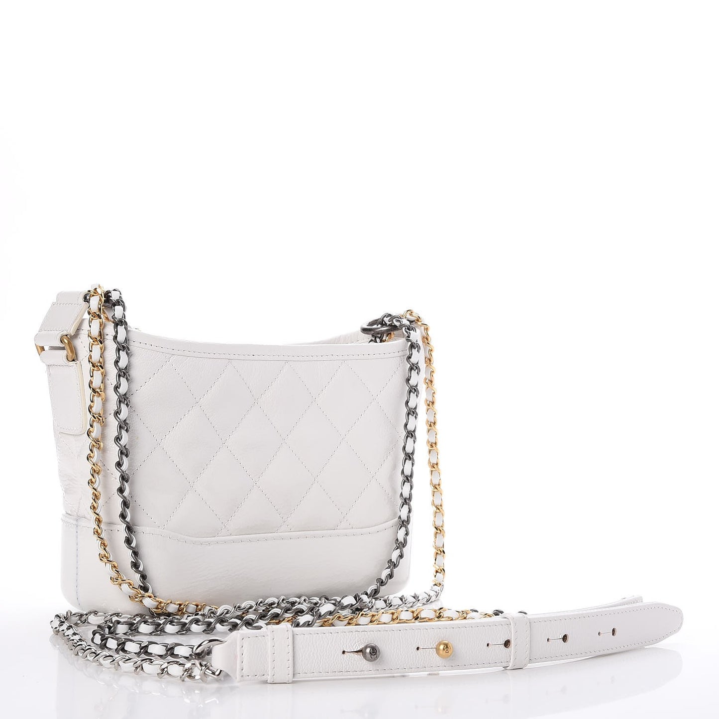 Patent Goatskin Quilted Small Gabrielle Hobo White