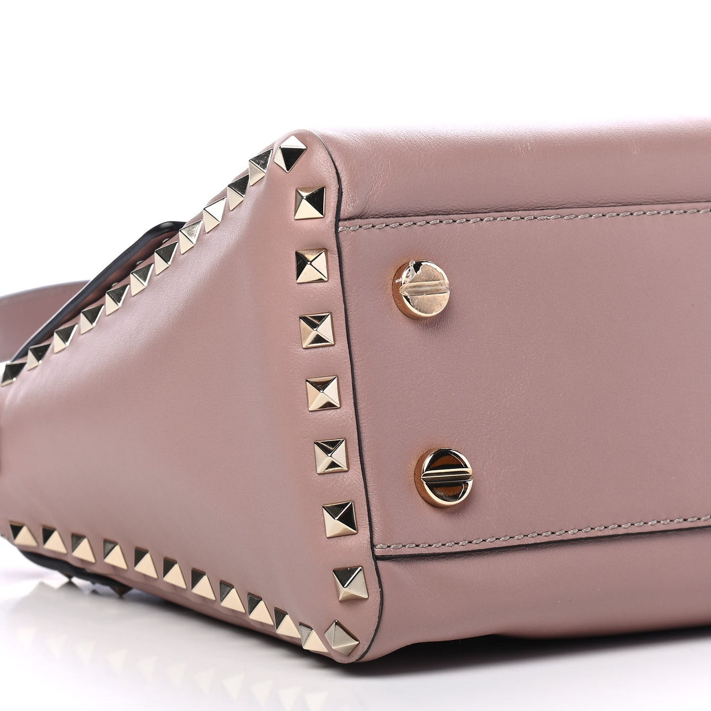 Smooth Calfskin Rockstud Top Handle Shoulder Bag Beige