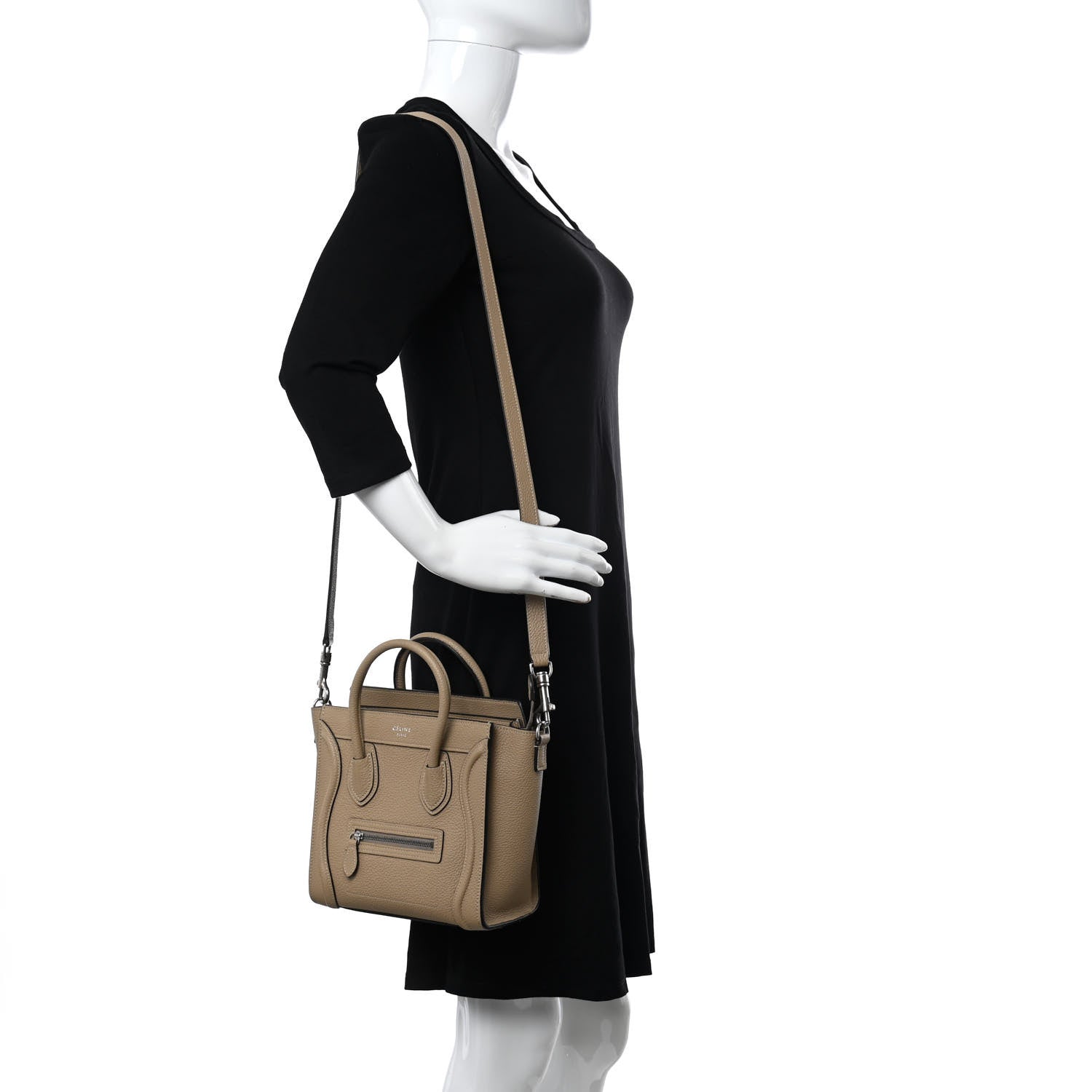 Celine Drummed Calfskin Nano Luggage Dune 2 of 12