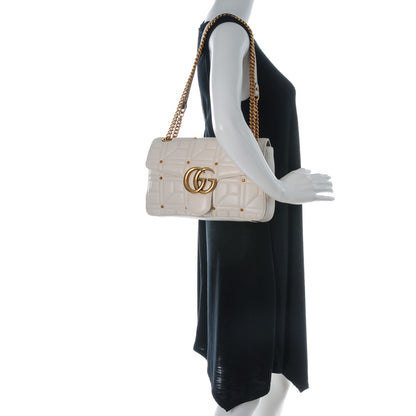 Gucci Calfskin Matelasse Studded Medium GG Marmont Shoulder Bag White 2 of 7