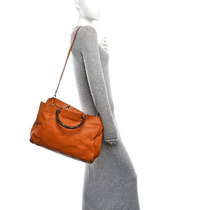 Gucci Cellarius Calfskin Large Bamboo Shopper Tote Orange 2 of 10