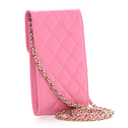 Chanel Caviar Quilted Crystal CC Airpods Pro and Phone Case With Chain Pink 2 of 9