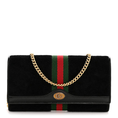 Gucci Suede Patent Web Ophidia Wallet On Chain Black 1 of 13