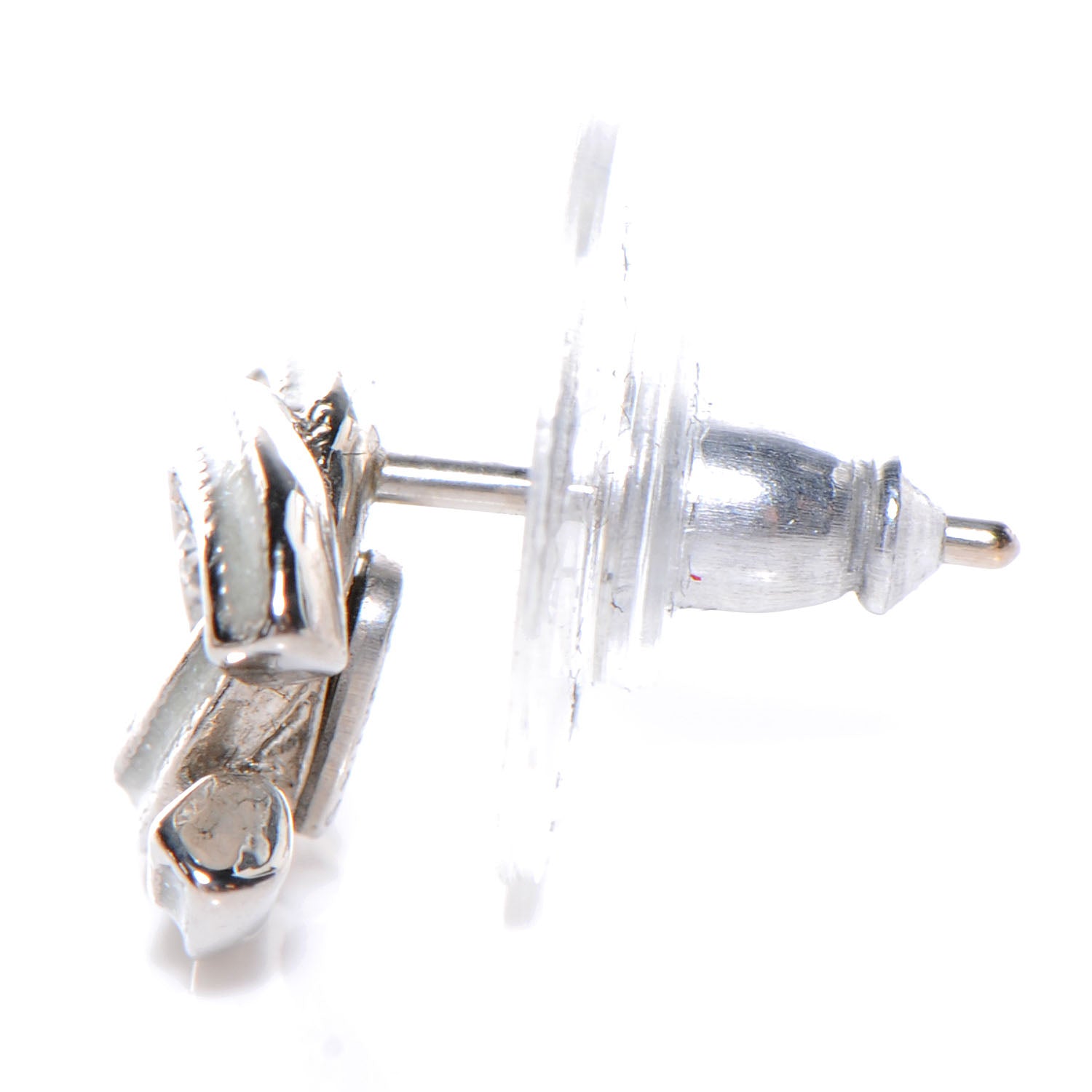 Chanel Metal Crystal Glitter Enamel CC Earrings Silver 3 of 5
