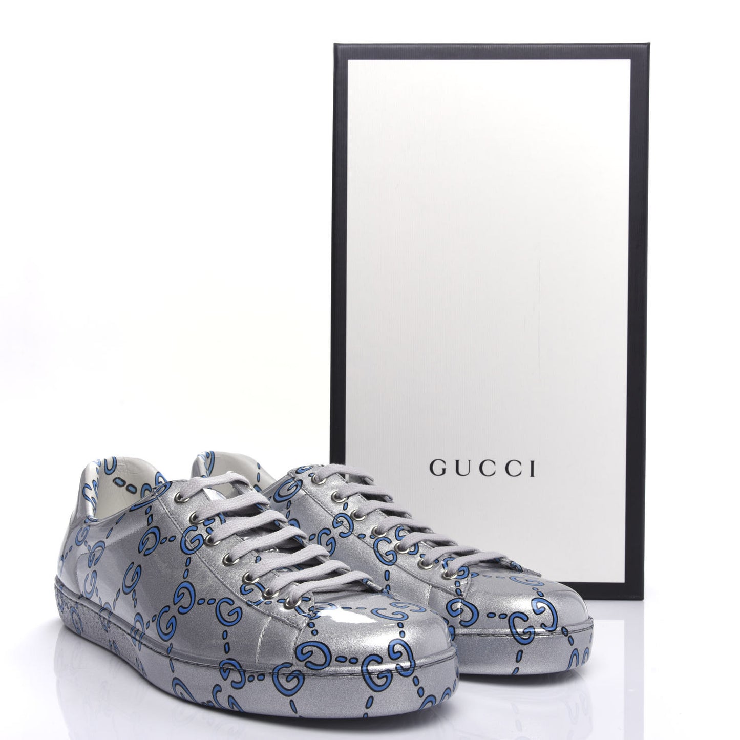 Miro Rubber Wax GucciGhost Print Mens New Ace Sneakers 10 Silver