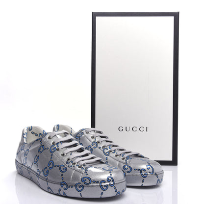 Gucci Miro Rubber Wax GucciGhost Print Mens New Ace Sneakers 10 Silver 10 of 10