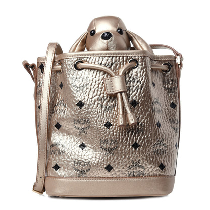 MCM Metallic Visetos Zoo Dog Drawstring Bucket Bag Gold 1 of 12