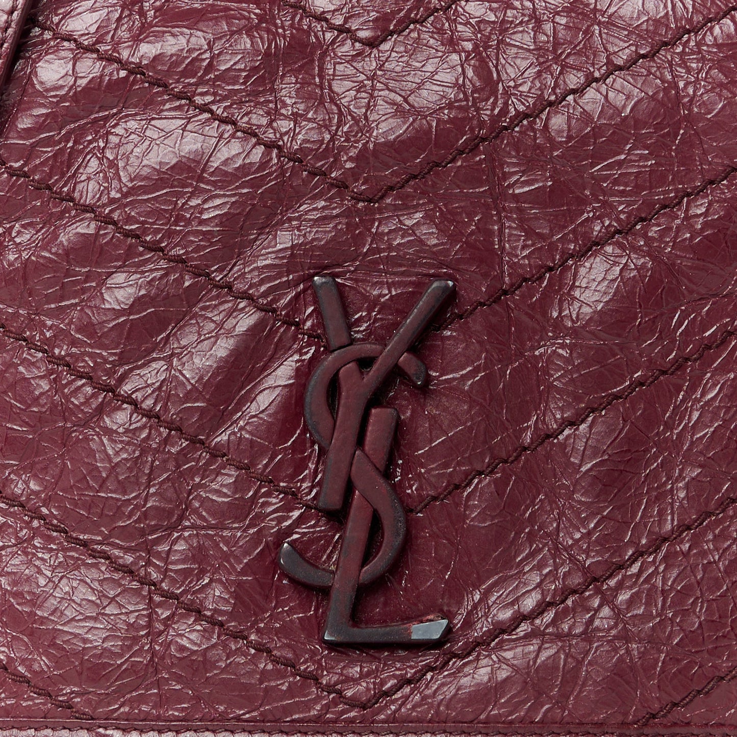 Crinkled Calfskin Matelasse Monogram Niki Chain Wallet Dark Legion Red