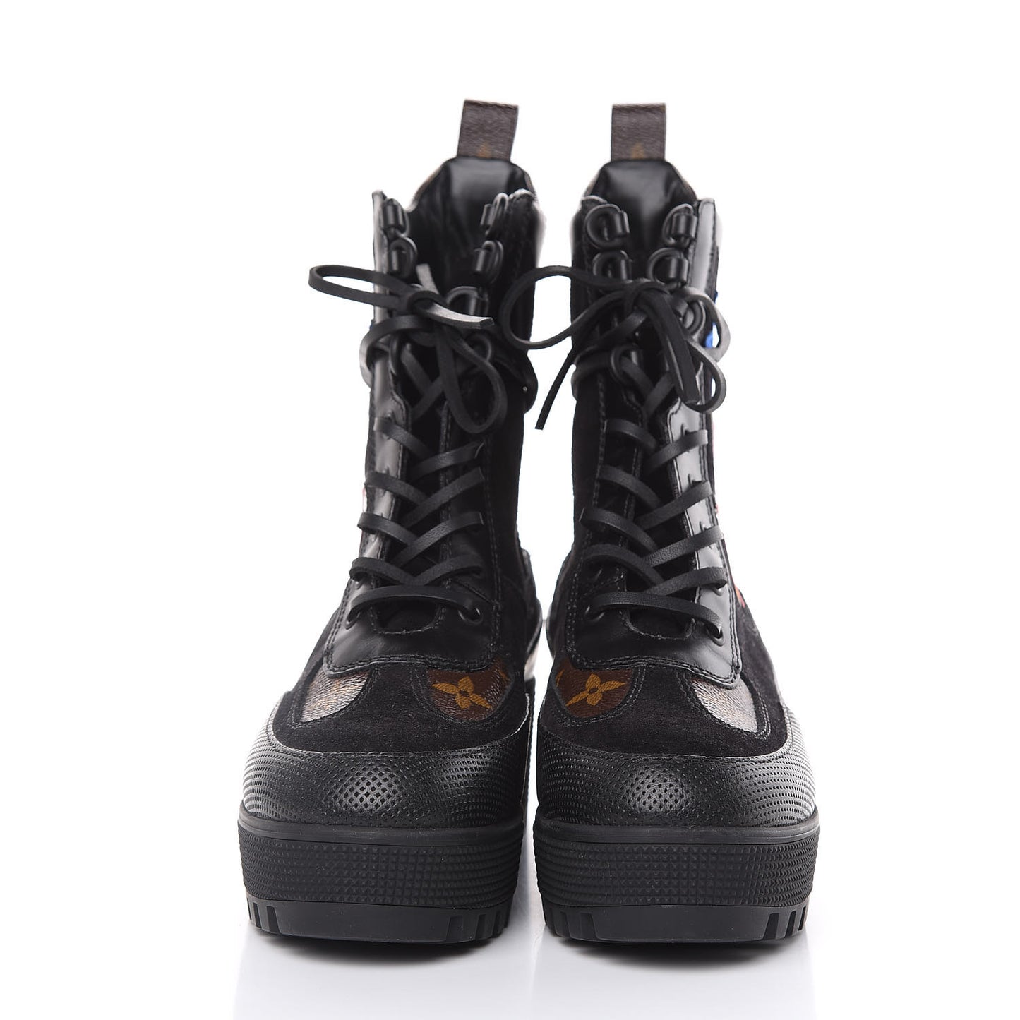 Suede Calfskin Monogram LV Black Heart Laureate Platform Desert Boots 36.5 Black