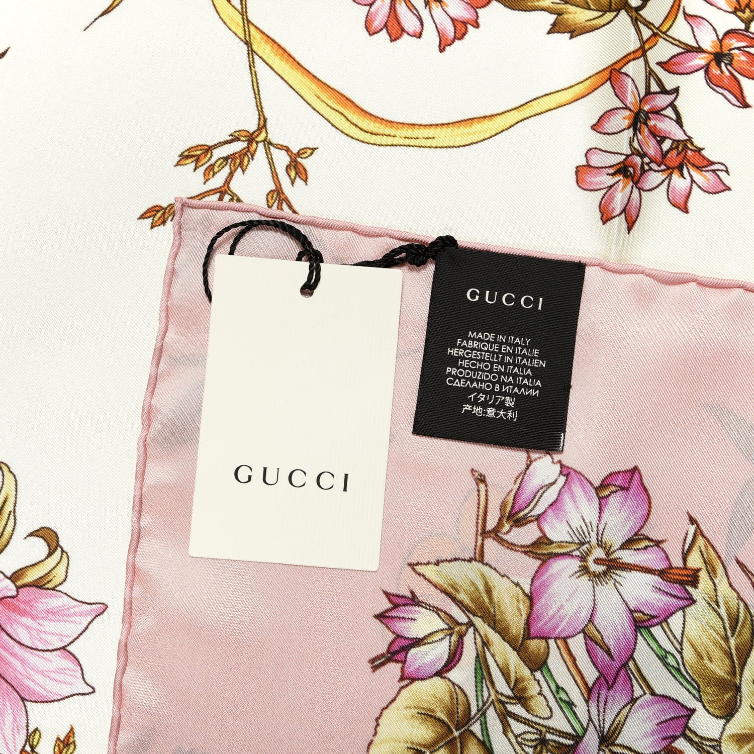 Gucci Silk Twill Eighties Bouquet Square Scarf Pink Ivory 3 of 4