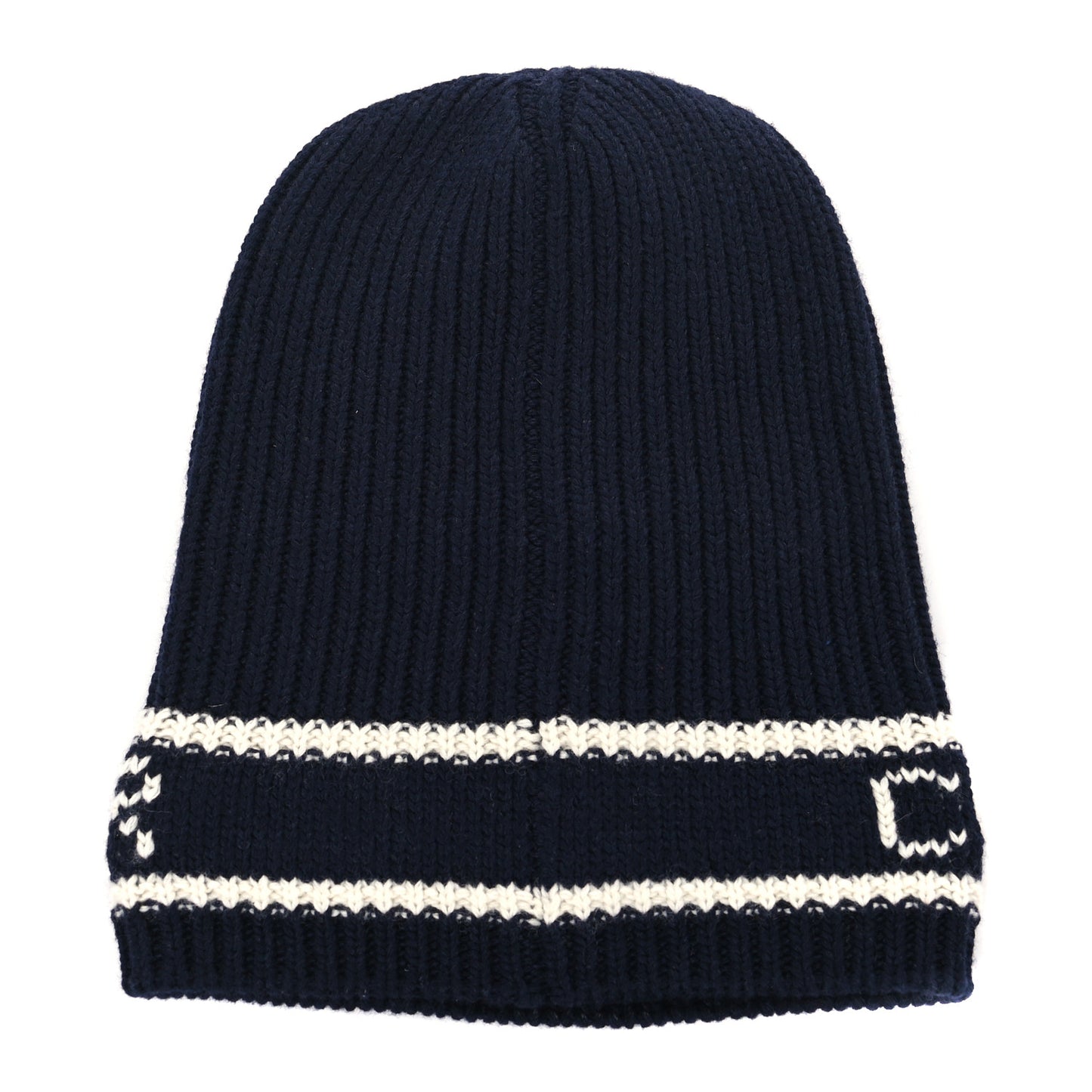 Cashmere Wool D-White Beanie Navy Blue White