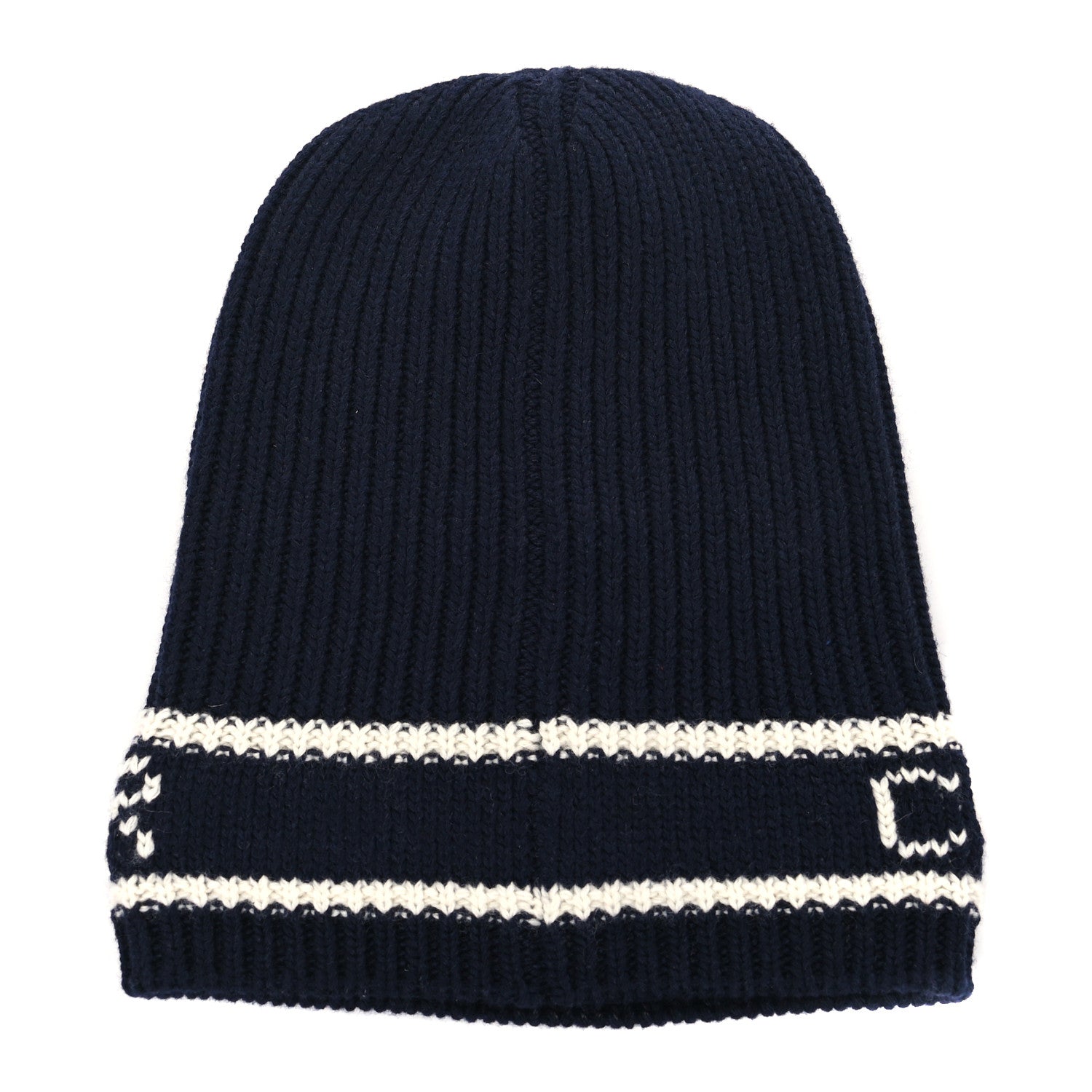 Christian Dior Cashmere Wool D-White Beanie Navy Blue White 2 of 3