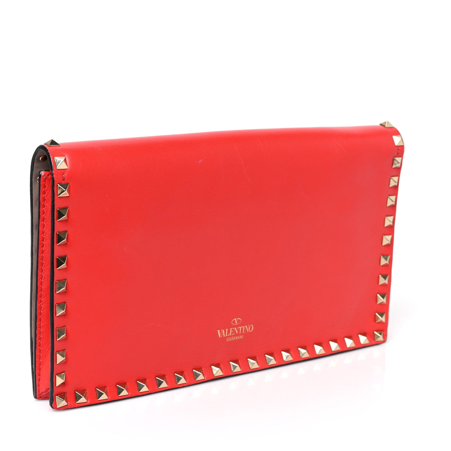 Nappa Rockstud Wristlet Clutch Deep Orange