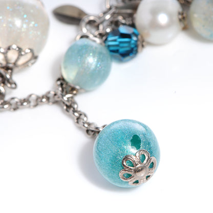 Chanel Pearl Crystal CC Beaded Long Necklace Silver Blue 8 of 10