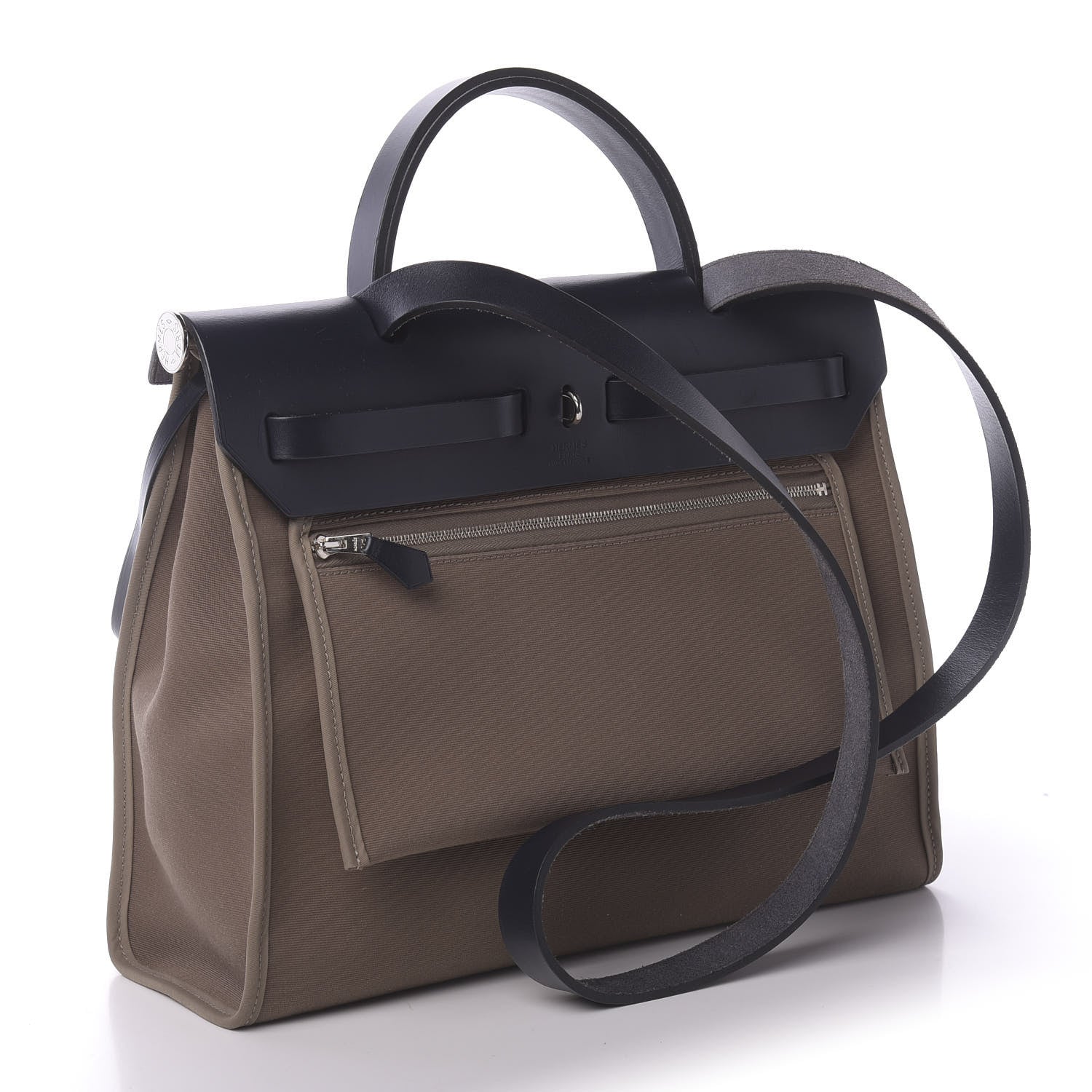 Hermes Vache Hunter Toile Herbag Zip 31 PM Etoupe Bleu Saphir 3 of 9