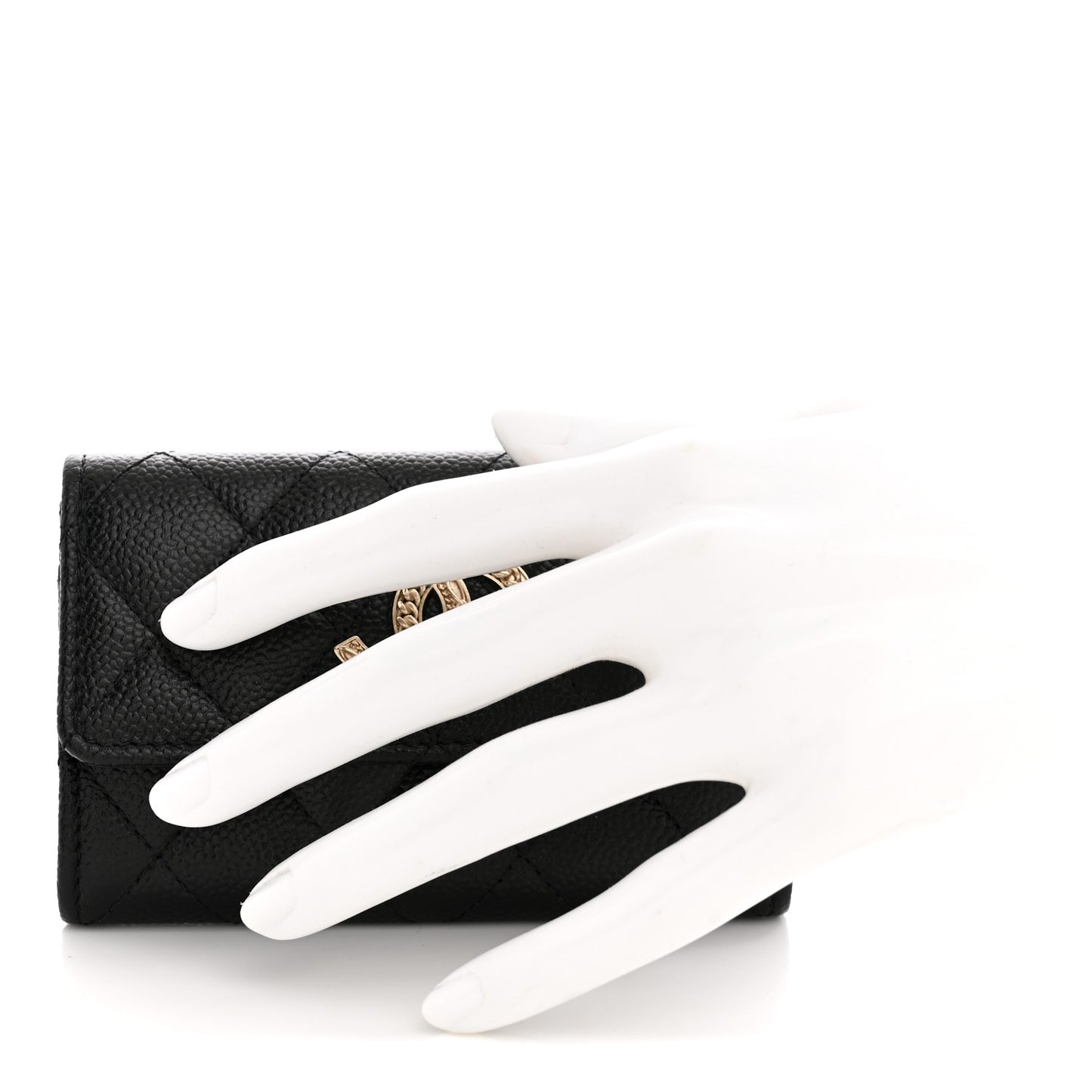 Caviar Quilted Chain CC Flap Card Holder Black