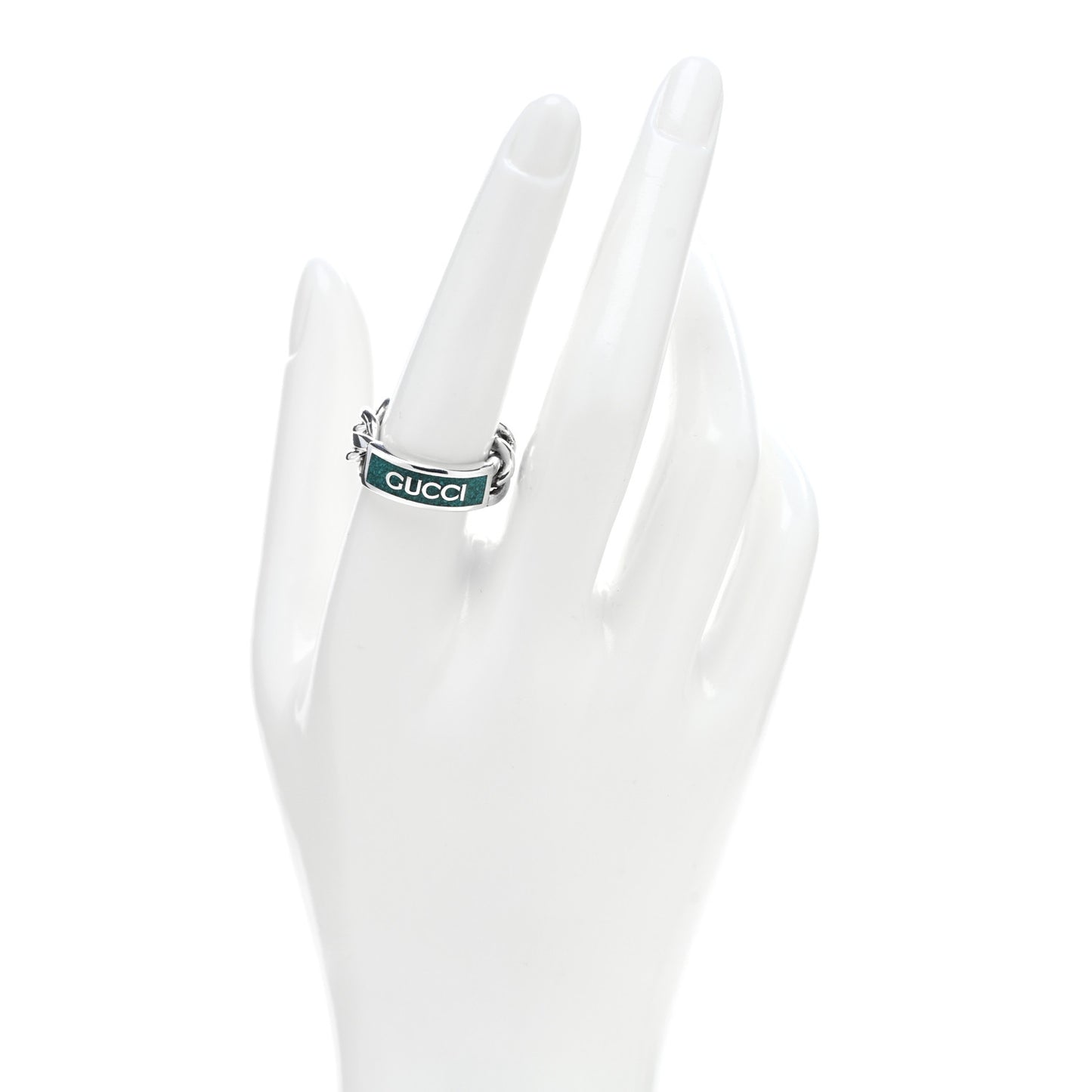 Sterling Silver Enamel Logo Chain Ring 55 7.25 Turquoise