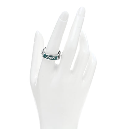 Gucci Sterling Silver Enamel Logo Chain Ring 55 7.25 Turquoise 2 of 5