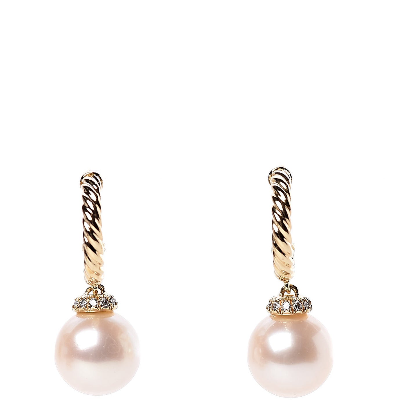 18K Yellow Gold Pearl Diamond Solari Hoop Earrings