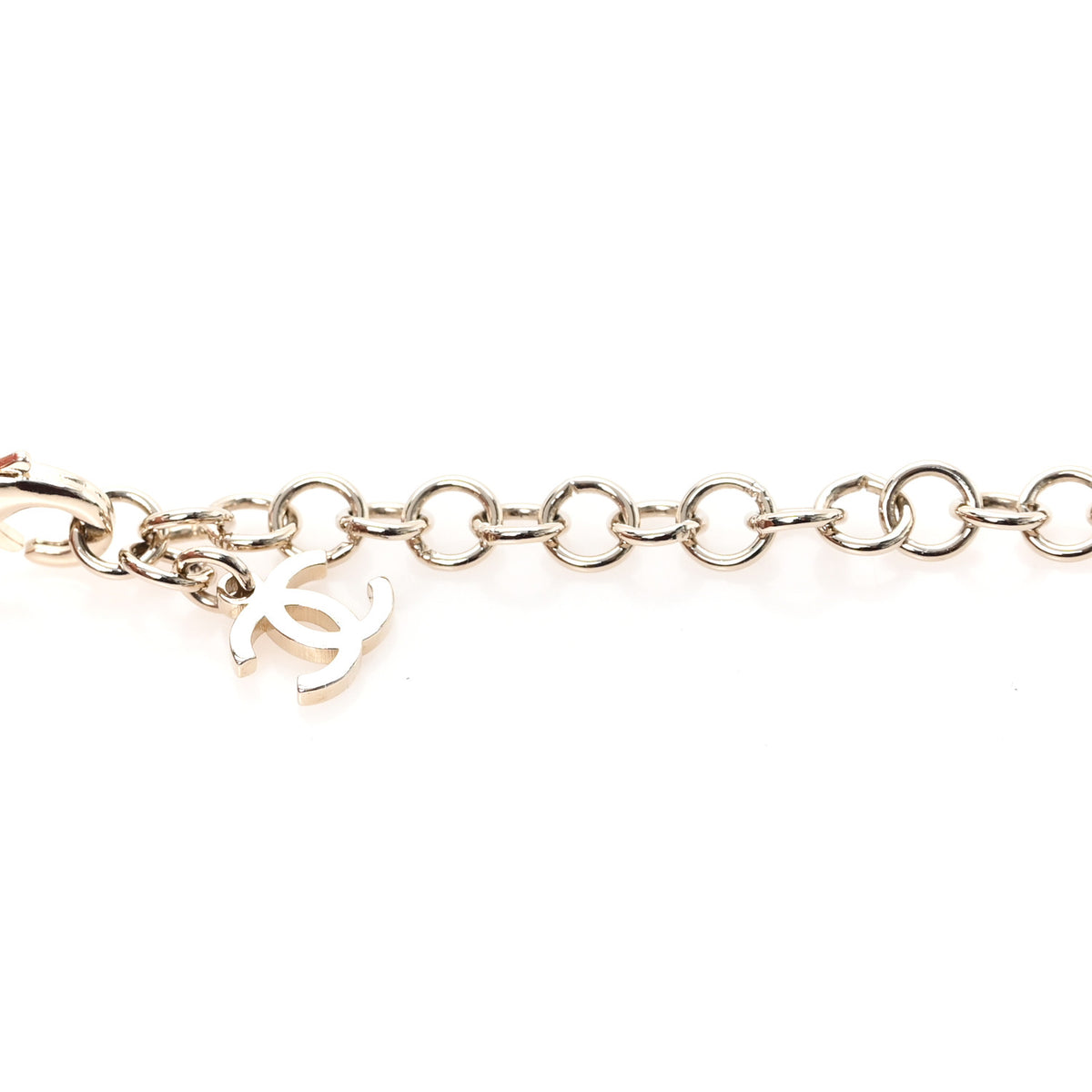 Metal Enamel Pearl CC Necklace Gold Black White