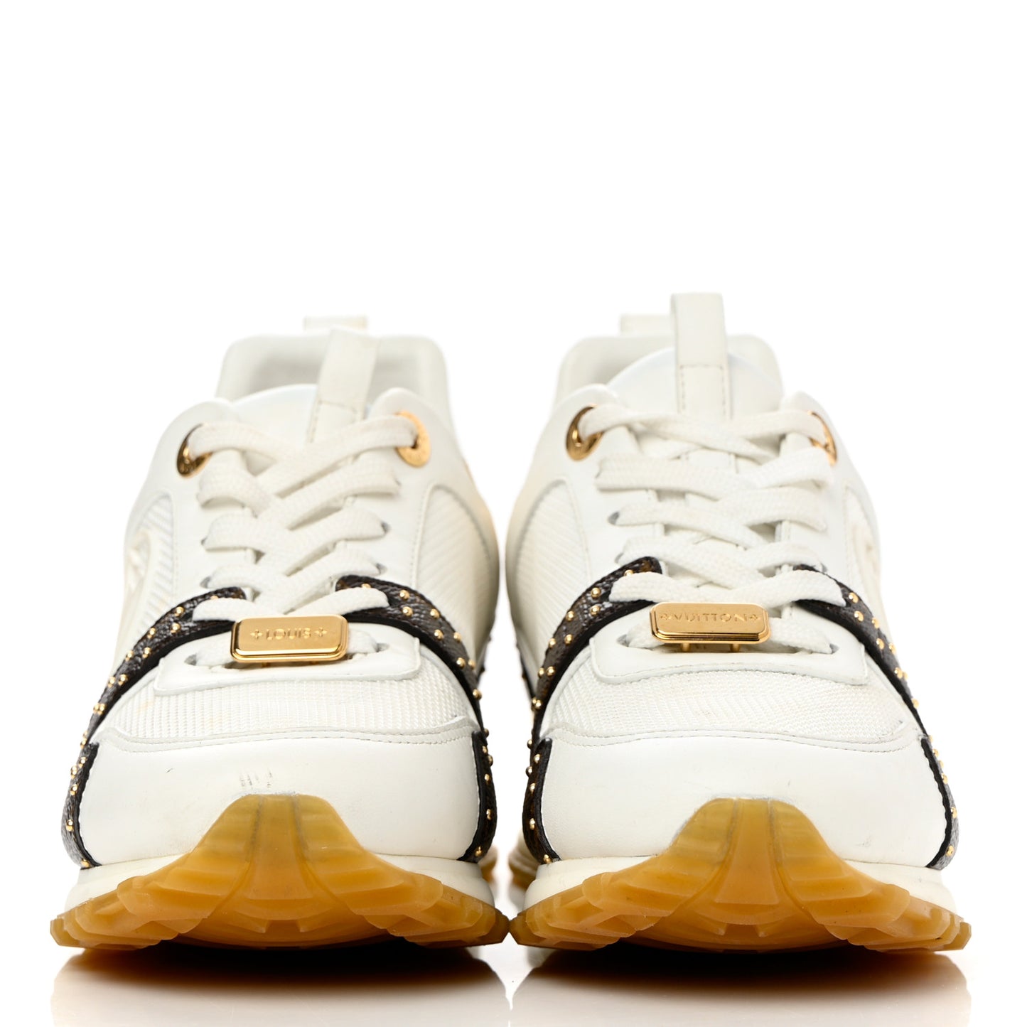 Calfskin Monogram Embellished Run Away Sneakers 36 White