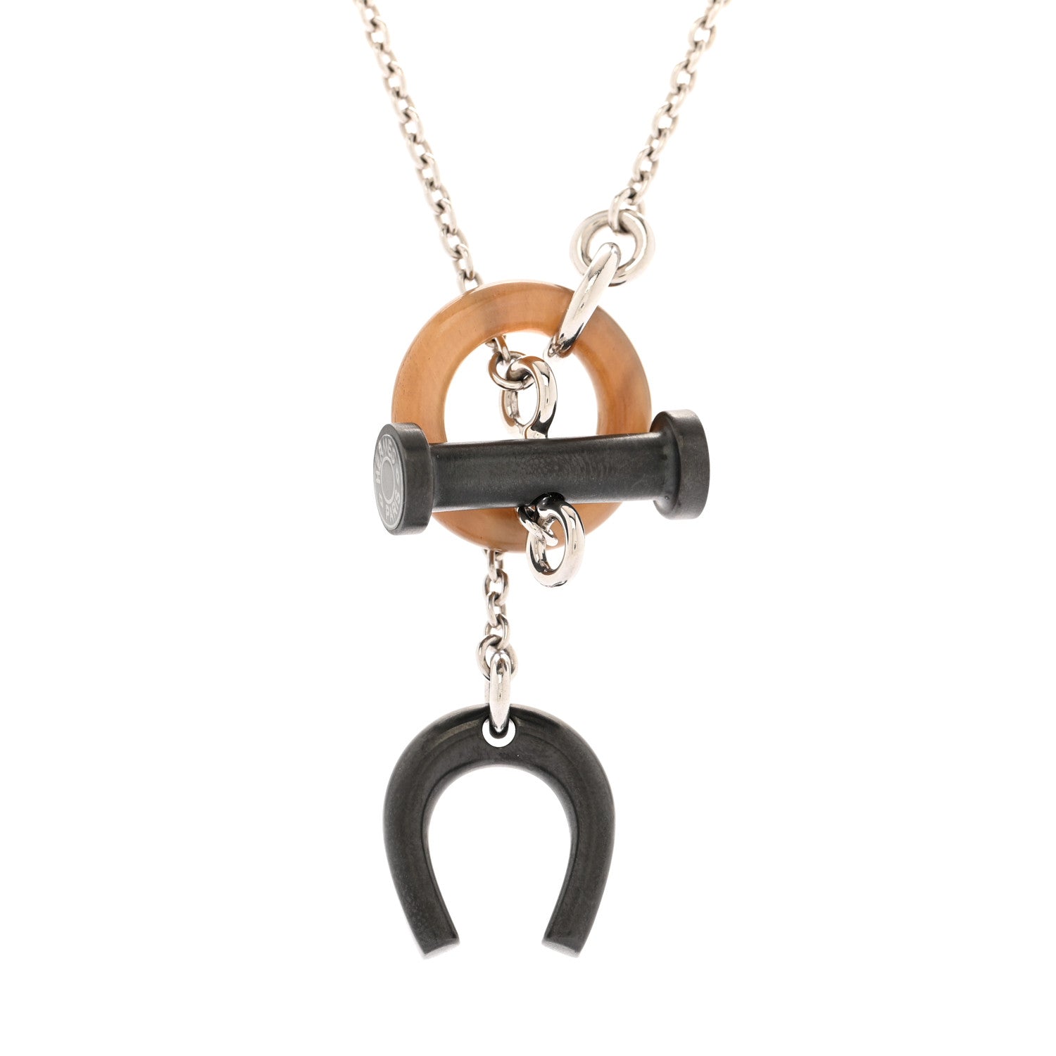 Hermes Palladium Buffalo Horn Mobile Equestre Necklace 4 of 6