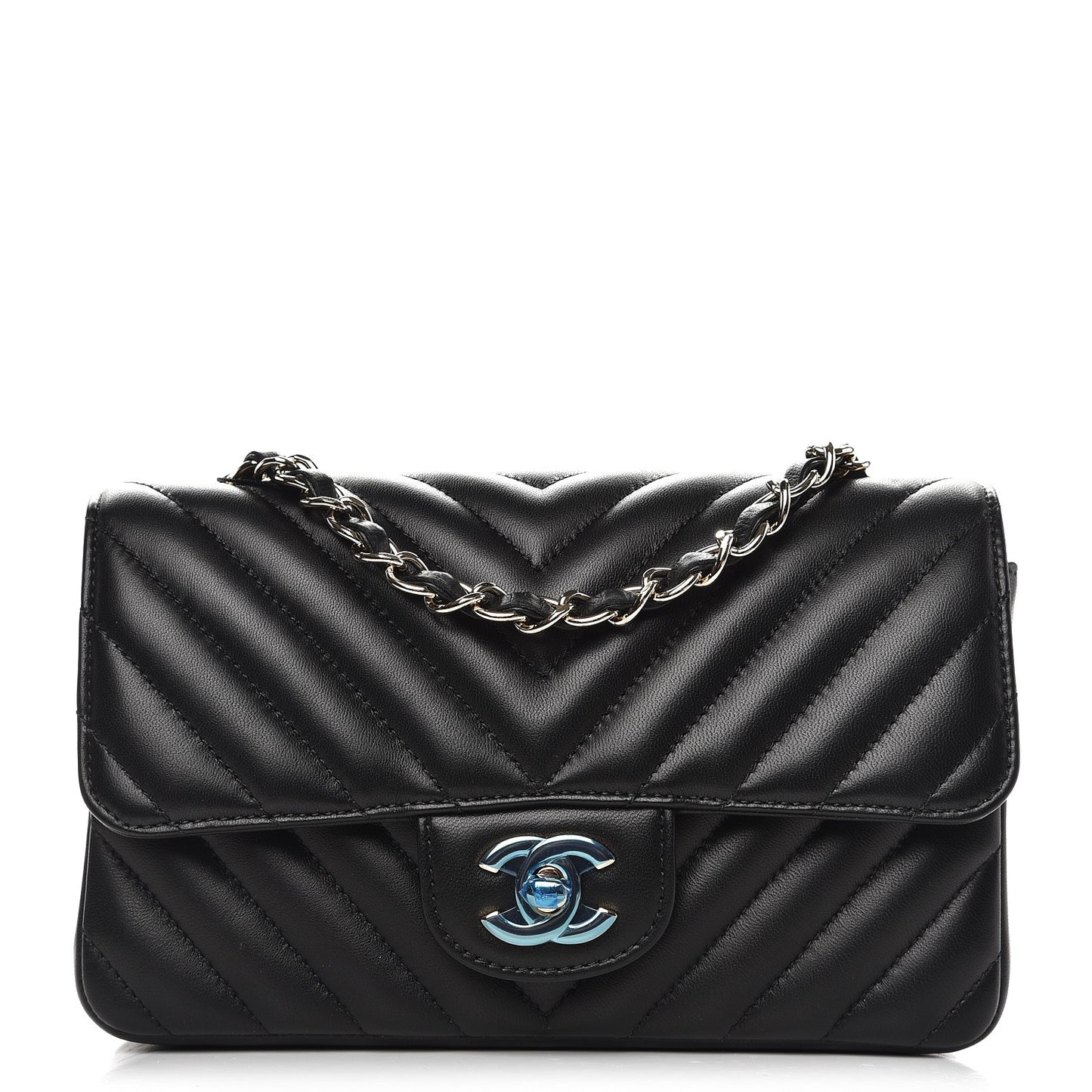 Lambskin Chevron Quilted Mini Rectangular Flap Black