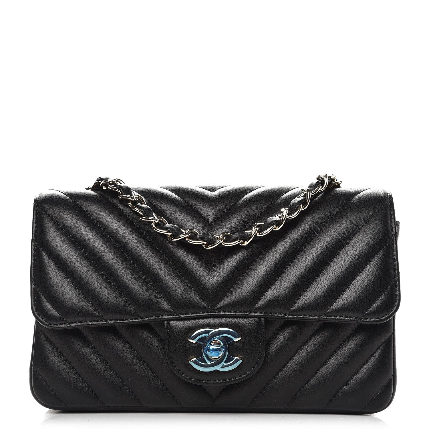Chanel Lambskin Chevron Quilted Mini Rectangular Flap Black 1 of 8