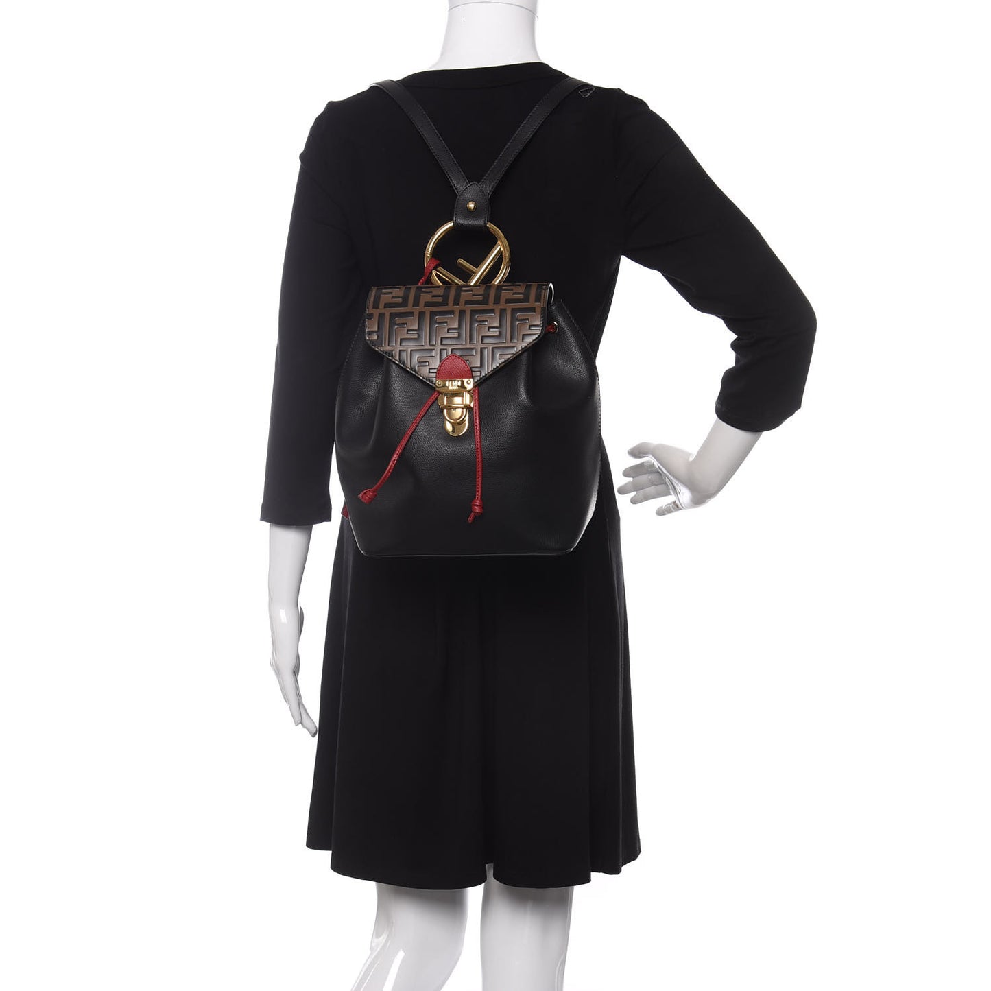 Vitello Cruise Bi-Color FF 1974 Embossed F is Fendi Drawstring Backpack Black Fragola Maya