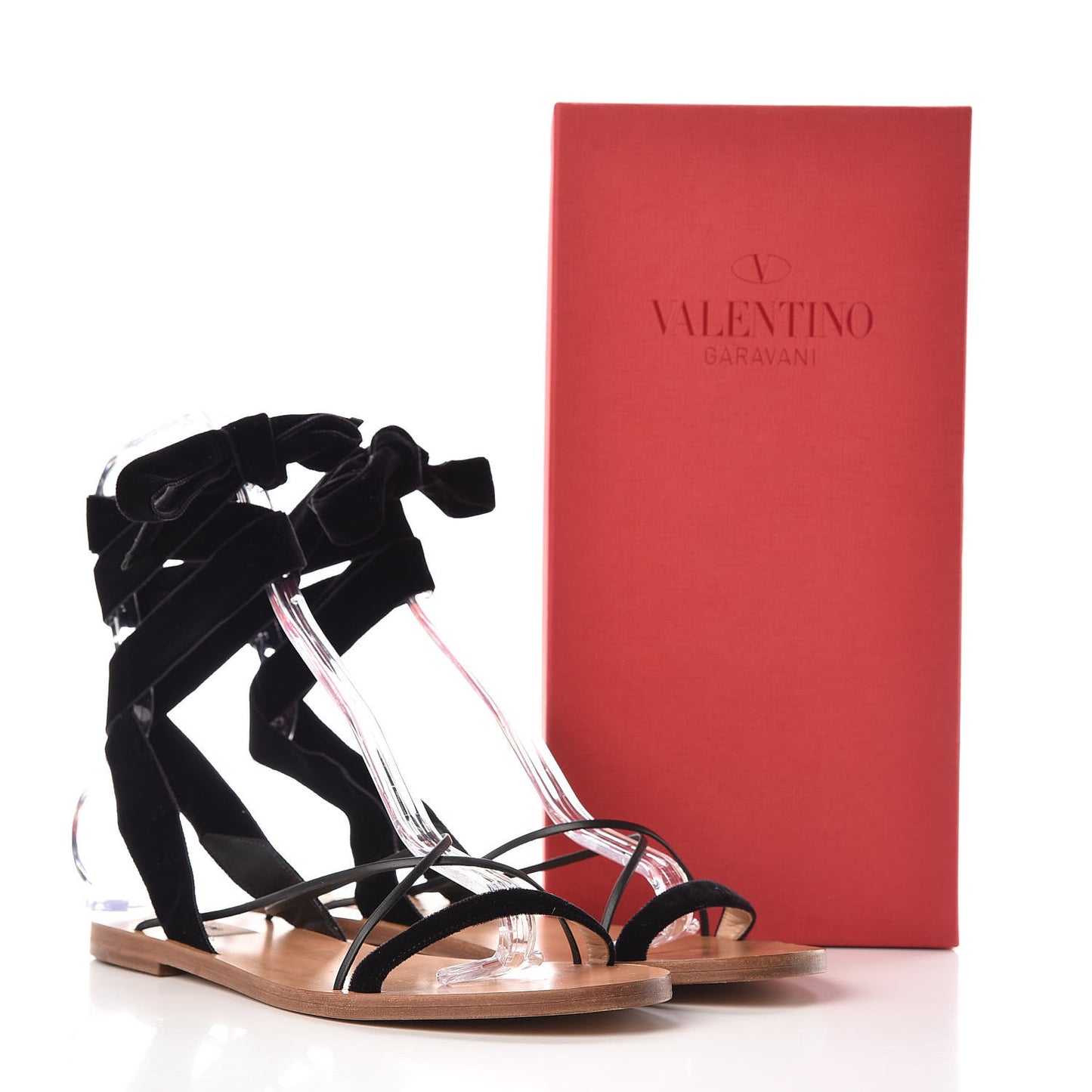 Velvet Lace Up Flat Sandals 39 Black