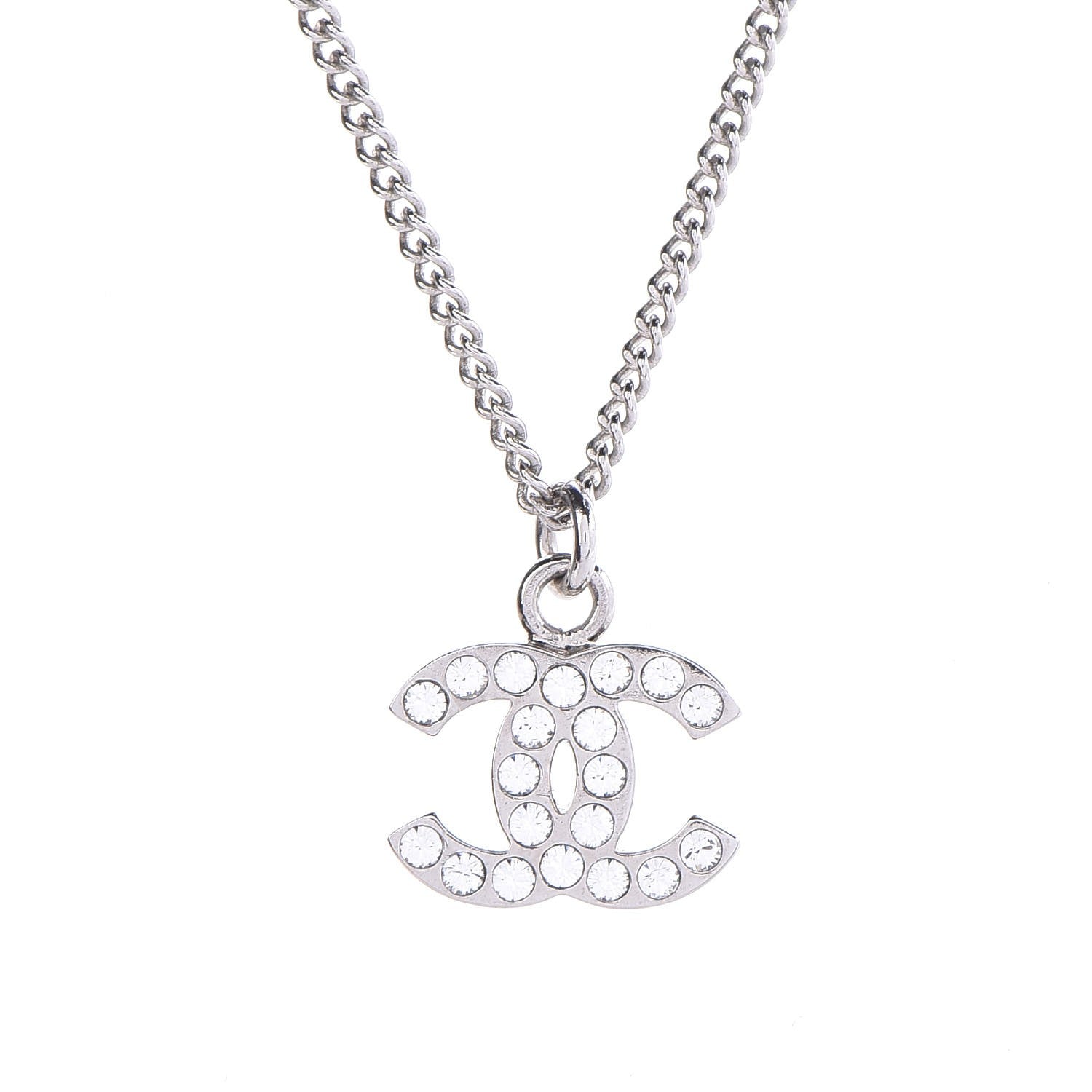 Chanel Crystal Timeless CC Necklace Silver 5 of 6