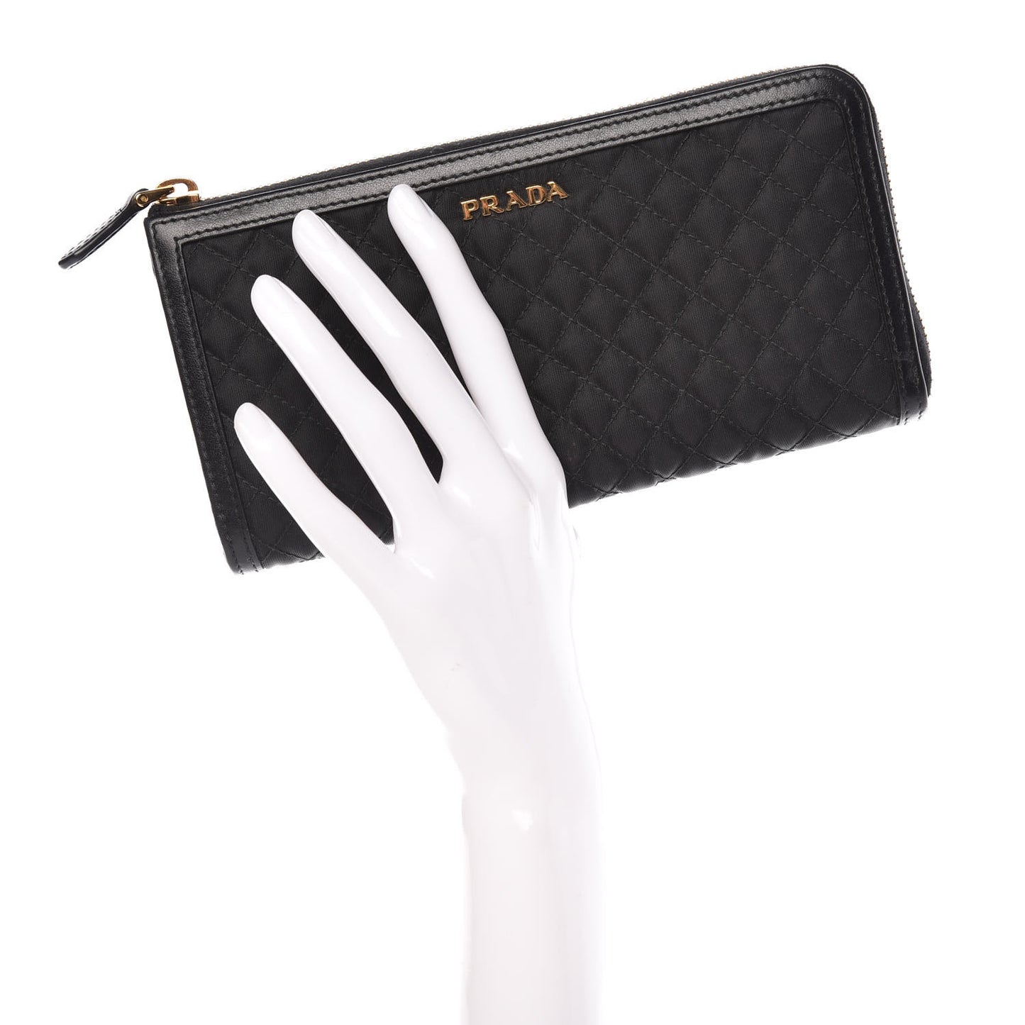 Tessuto Nylon Quilted Zip Around Wallet Black
