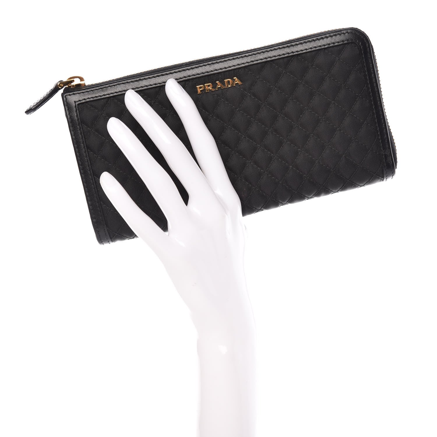 Prada Tessuto Nylon Quilted Zip Around Wallet Black 2 of 11