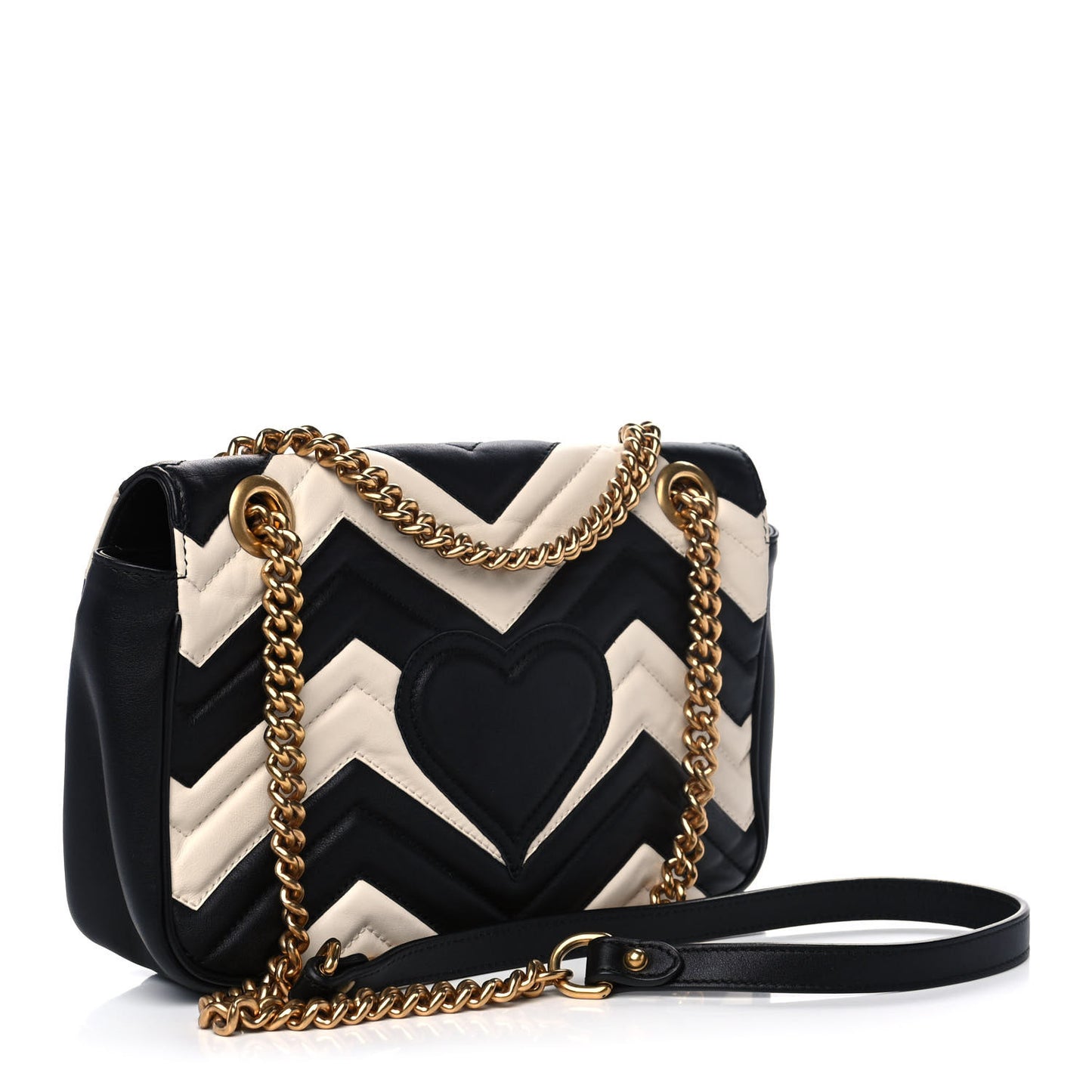 Calfskin Matelasse Small GG Marmont Shoulder Bag Black White