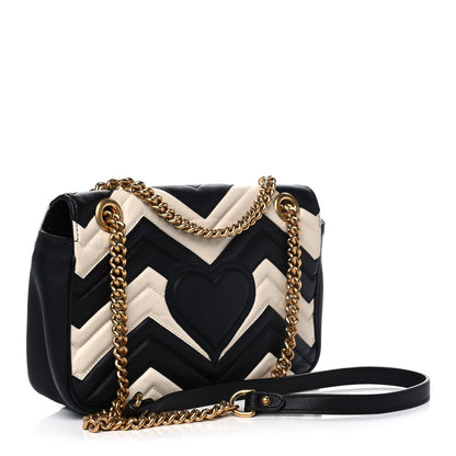Gucci Calfskin Matelasse Small GG Marmont Shoulder Bag Black White 3 of 15