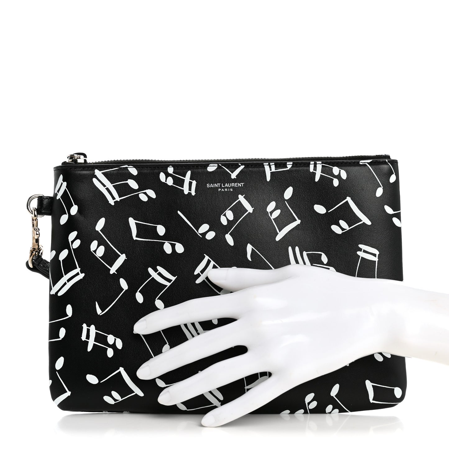 Calfskin Musical Notes Zip Pouch Black