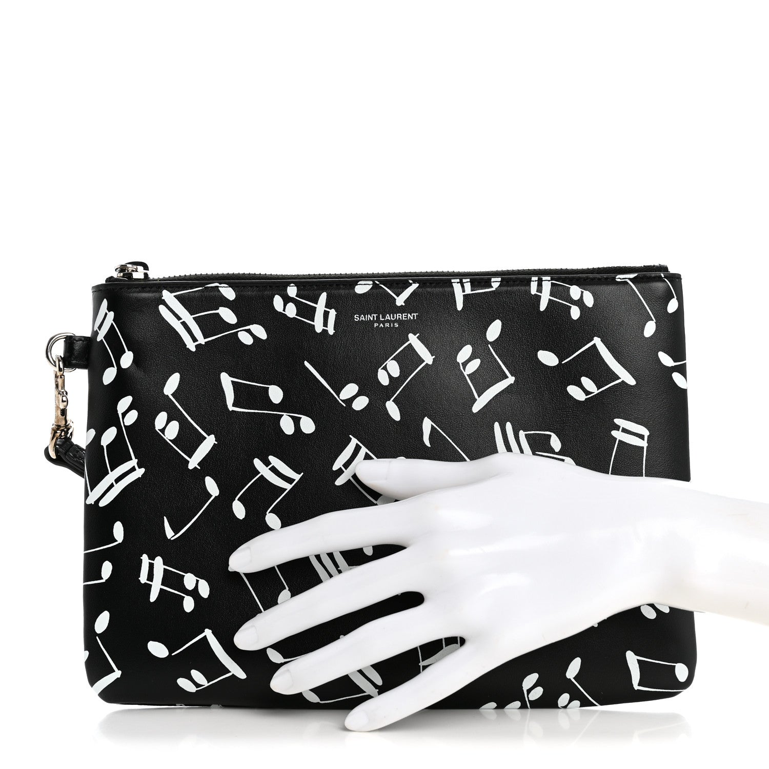 Saint Laurent Calfskin Musical Notes Zip Pouch Black 2 of 11