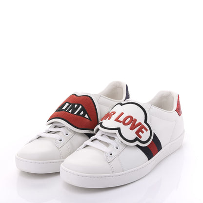 Gucci Calfskin Ayers Web Blind for Love Embroidered Womens Ace Sneakers 37.5 White 2 of 9