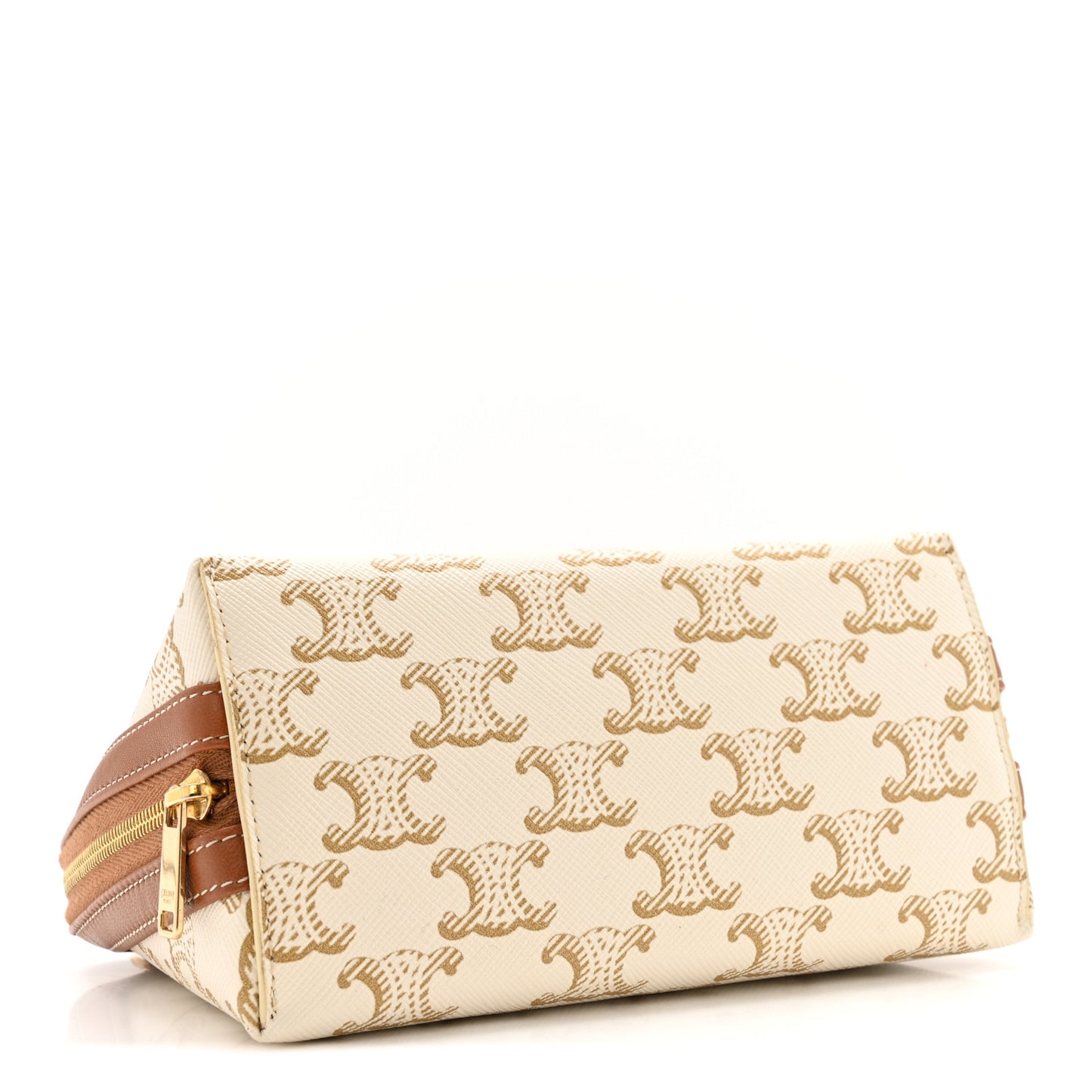 Lambskin Triomphe Canvas Clutch With Chain White Tan