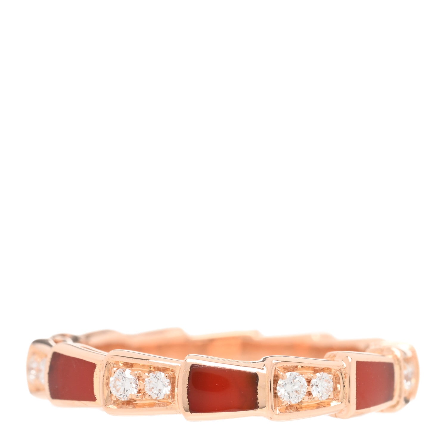 Bulgari 18K Rose Gold Diamond Carnelian 4mm Serpenti Viper Band Ring 53 6.25 3 of 4