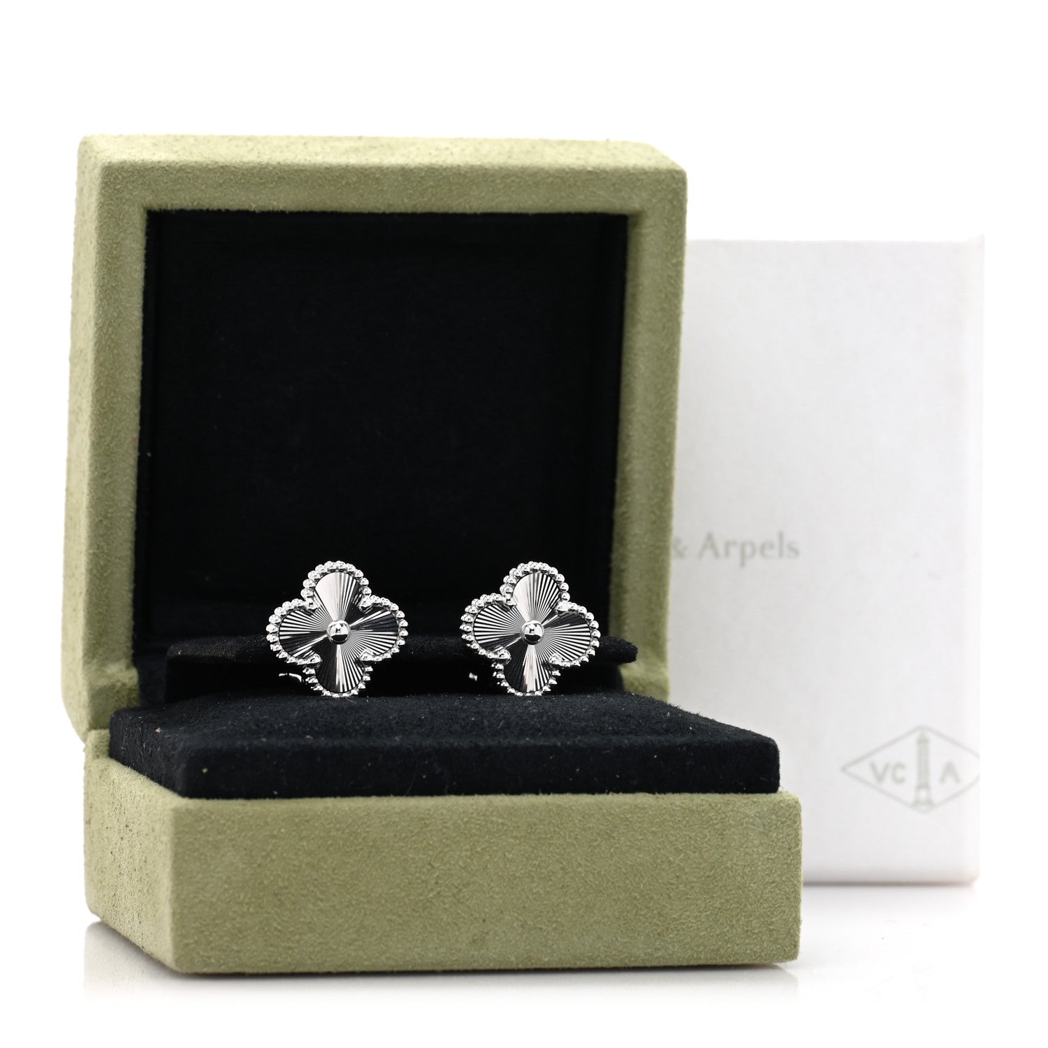 Van Cleef & Arpels 18K White Gold Guilloche Vintage Alhambra Earrings 5 of 5