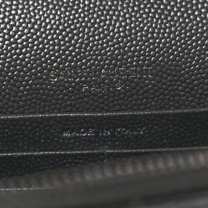 Saint Laurent Grain De Poudre Matelasse Chevron Monogram Monochrome Envelope Chain Wallet Black 6 of 16